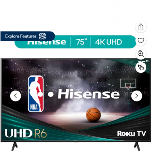 Walmart - Hisense 75" 4K 級超高清 LED 液晶 Roku 智能電視 HDR R6 係列 75R6E4，直降$200 