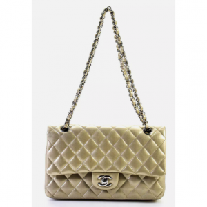 Chanel銀色徽標絎縫雙翻蓋金屬斜挎包手提包