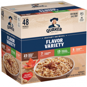 Quaker Instant Oatmeal, 4 Flavor Variety Pack, Individual Packets, 48 Count @ Amazon