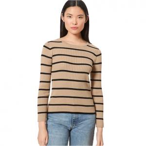 Melissa Paige Women's Scoop Neck Ribbed Striped Sweater