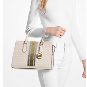 82% Off Sheila Medium Signature Logo and Metallic Satchel @ Michael Kors Canada