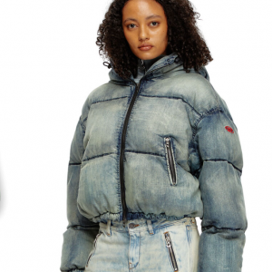 Diesel W-aves Cropped hooded puffer jacket in denim