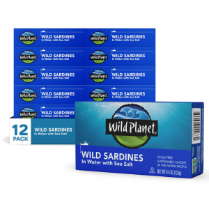 Wild Planet Wild Sardines in Water with Sea Salt, Keto and Paleo, 4.4 Ounce (Pack of 12) @ Amazon