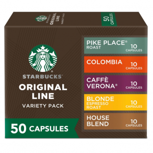 Starbucks by Nespresso Original Line Variety Pack Coffee, 50-count Espresso Pods @ Amazon