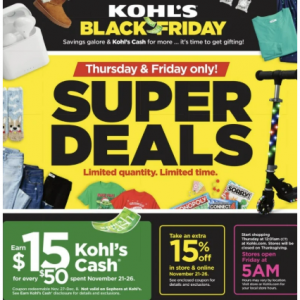 Kohl's黑五开启低至4折+额外85折+免费Kohl’s礼卡，年度最低价，小家电仅$4.99