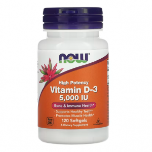 NOW Foods, 維生素 D3，優效，5,000 國際單位，120 粒軟凝膠