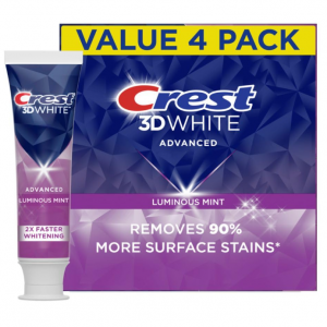 Crest 3D White Luminous Mint Teeth Whitening Toothpaste, 3.7 oz, Pack of 4 @ Amazon