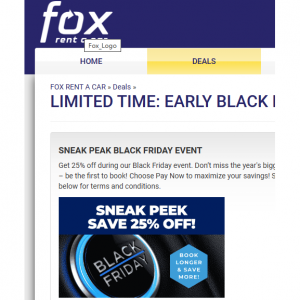 Fox Rent A Car Black Friday Sale 25% OFF, already up to 45% OFF Car Rentals