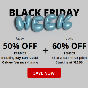 Black Friday Week: Up to 50% Off Frames + Up to 60% Off Lenses @ FramesDirect