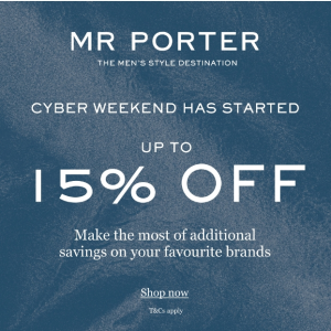 MR PORTER US 黑五网一大促 精选Fear Of God Essentials、Nike、VEJA、MR P.等时尚男装折上折特惠  