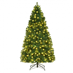 Costway 7Ft Pre-Lit PVC Hinged Christmas Tree 300 LED Lights Green @ Walmart