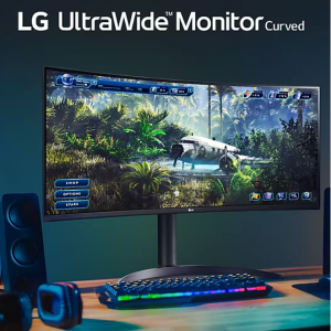 LG 34 英寸超宽曲面 WQHD 160Hz 游戏显示器，配备 AMD FreeSync 技术 @ Staples