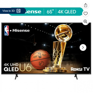 $120 off Hisense 65" Class U6HR Series QLED 4K UHD Roku Smart TV (65U6HR, 2024 Model) @Walmart