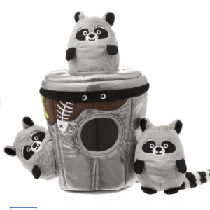 Frisco Trash Can & Raccoons Hide & Seek Puzzle Plush Squeaky Dog Toy, Small/Medium