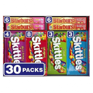 Skittles and Starburst Variety Pack Full Size Chewy Candy Assortment, 62.79 oz, 30 Count @ Woot