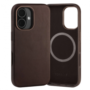 TORRO iPhone 16 Leather Slimline Bumper Case (MagSafe Compatible) in Dark Brown