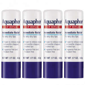 Aquaphor Lip Repair Stick - Soothes Dry Chapped Lips - 0.17 Ounce (Pack of 4) @ Amazon