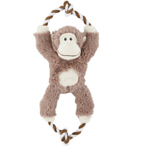 Frisco Monkey Plush with Rope Squeaky Dog Toy