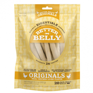 Better Belly Originals Natural Chicken Liver Flavor Highly Digestible Rawhide Small Rolls for Dogs