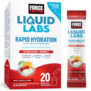 FORCE FACTOR Liquid Labs Energy Drink, Electrolytes Powder, 20 Stick Packs @ Amazon