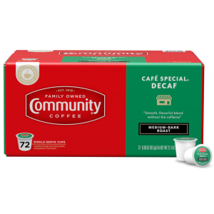 Community Coffee Café Special Decaf 72 Count Coffee Pods, Medium Dark Roast Decaf @ Amazon