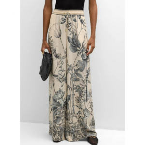 Camilla Floral Silk Straight Wide-Leg Pants