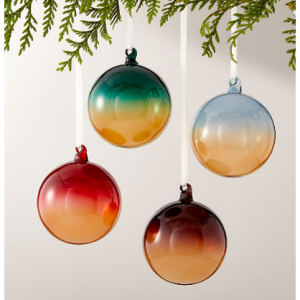 Faise Round Ombre Multicolor Glass Christmas Tree Ornaments Set of 4