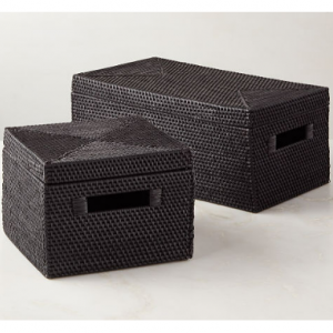 Emme Square Woven Black Rattan Storage Basket
