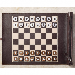 航海棕色皮革和樹脂旅行國際象棋/跳棋套裝