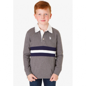 BOYS LONG SLEEVE PIECED STRIPE POLO SHIRT