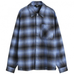 END. x Represent Distressed Flannel Shirt Blue