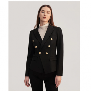 LilySilk Classic Double Breasted Slim Blazer Black 双排扣西服