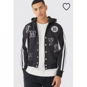 宽松贴花带细节平纹针织运动夹克