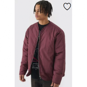 酒红色超大无领加厚飞行员夹克