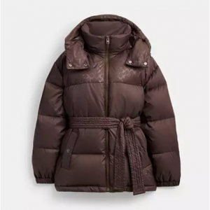 Coach Mid Length Belted Down Jacket In Recycled Polyamide