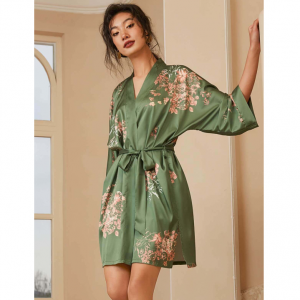 Ulivary Short Kimono Robe Olive