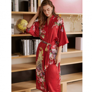 Ulivary Peacock Red Kimono Robe