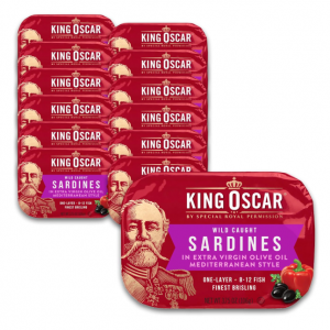 King Oscar Premium Sardines in Extra Virgin Olive Oil, 3.75 Ounce Cans (Pack of 12) @ Amazon