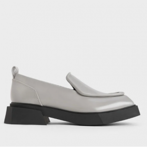 Charles & Keith Lorde Geometric Square-Toe Loafers - Grey