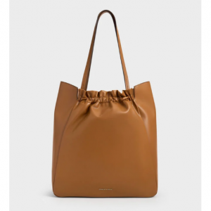 Charles & Keith Brigette Ruched Tote Bag - Brown
