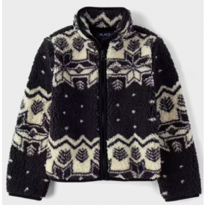 女童印花羊羔绒拉链夹克