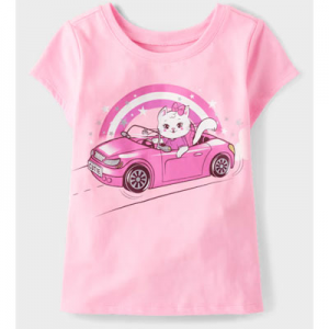 婴幼儿女孩猫咪汽车图案 T 恤