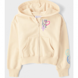 女孩图案羊毛拉链连帽衫