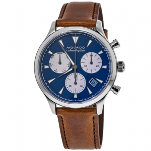 Movado  Heritage Calendoplan Quartz Chronograph Blue Dial Leather Strap Men's Watch 3650113