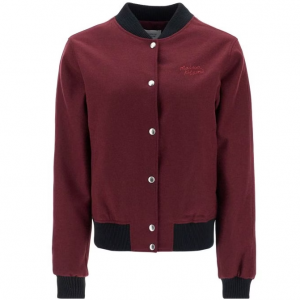 MAISON KITSUNE men's bordeaux wool teddy jacket with fox embroidery 刺绣夹克