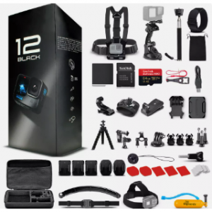 GoPro HERO 12 - 防水运动相机 + 64GB 卡和 50 件配件套件