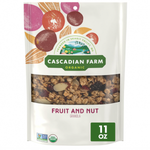 Cascadian Farm Organic Granola, Fruit and Nut Cereal, Resealable Pouch, 11 oz @ Amazon