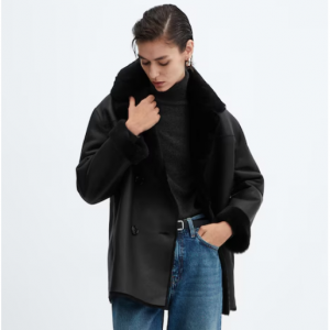 Mango Outlet官网 Shearling-lined皮革夹克5折热卖