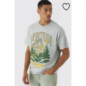 超大宽松蒙大拿州风景印花水洗 T 恤