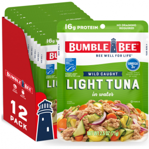 BUMBLE BEE Premium Light Tuna Pouch in Water, 2.5oz Pouch (Pack of 12) @ Amazon